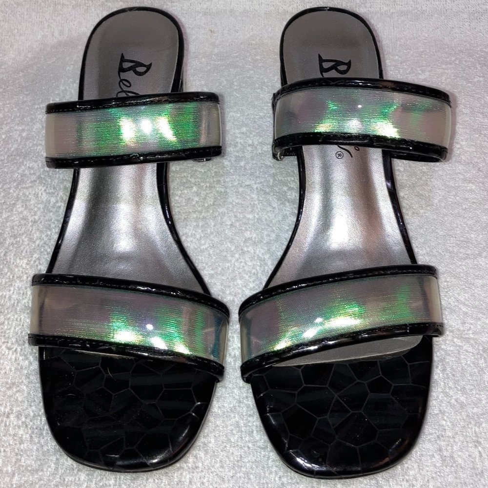 Bellini Black Fizzle Sandals Two 2 Strap Faux Vegan Leather Size 8